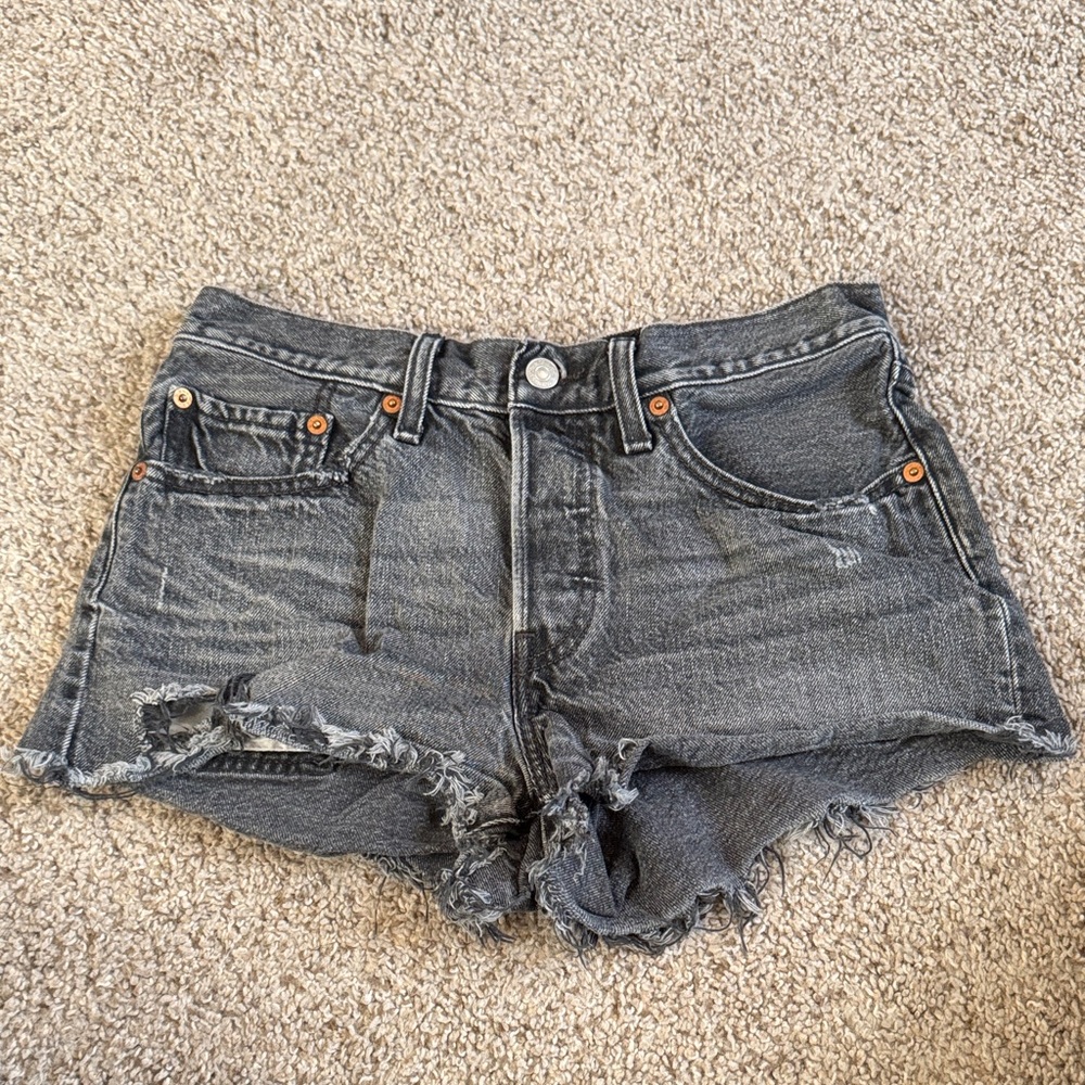 Levi’s 501 Washed Black Distressed Denim Shorts